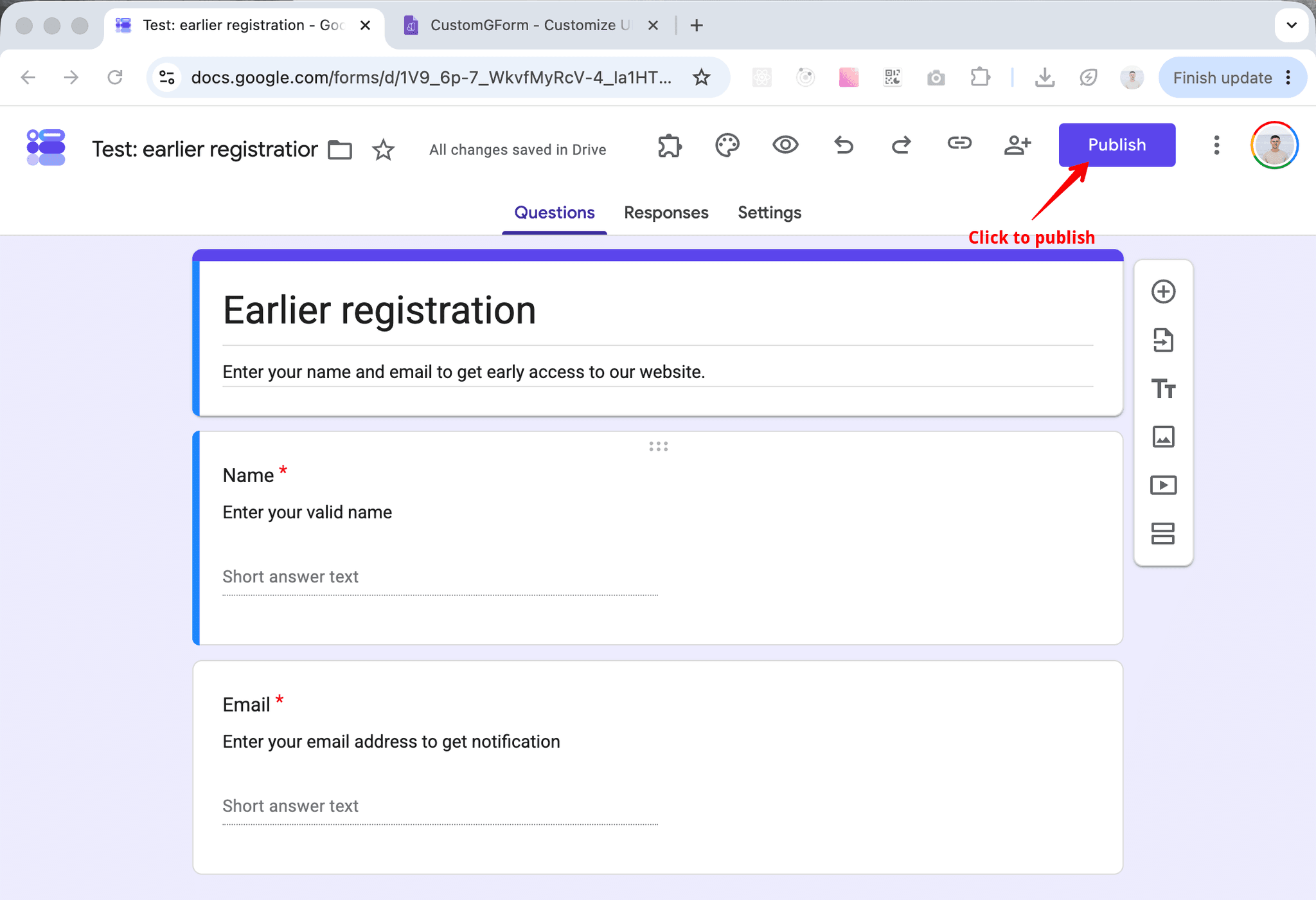 Publish button